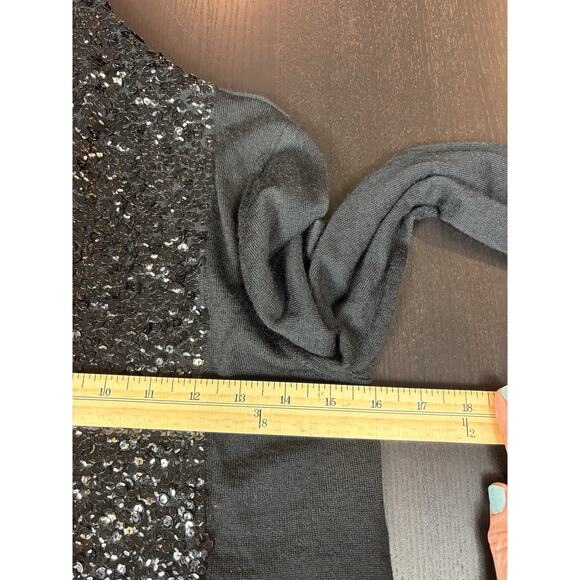 J Crew Wool Cardigan Black Medium Sequin Shawl Neck Cropped Long Sleeve - Picture 7 of 10